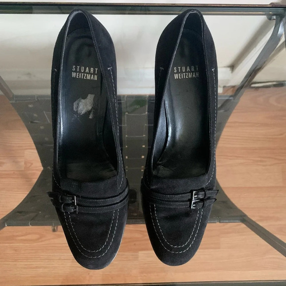 Stuart Weitzman Black Suede Heels Size 7.5 B Goth Victorian Witchy 90's Classic - Picture 2 of 16